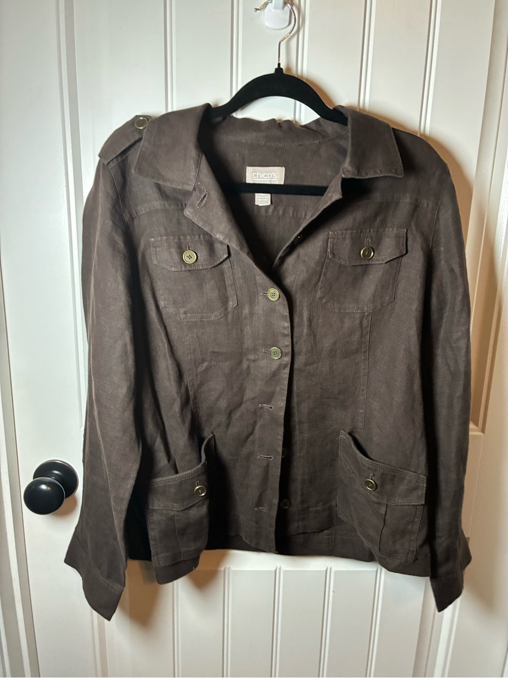 Chico's Dark Brown Utility Jacket with Epaulets